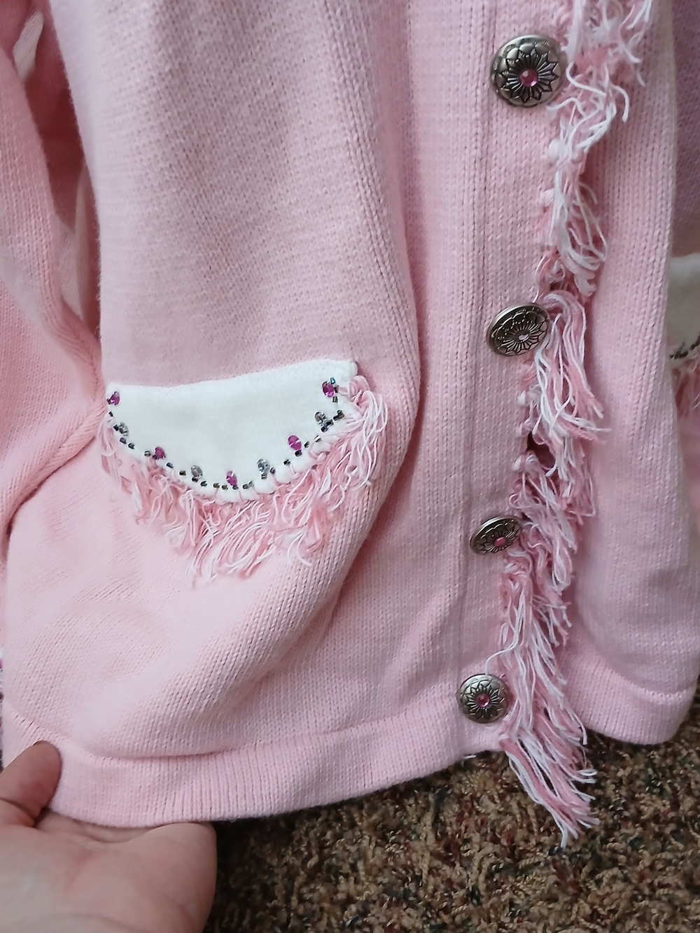 Storybook Knits Pink Embellished Fringe Button-Front Cardigan - Picture 5 of 7